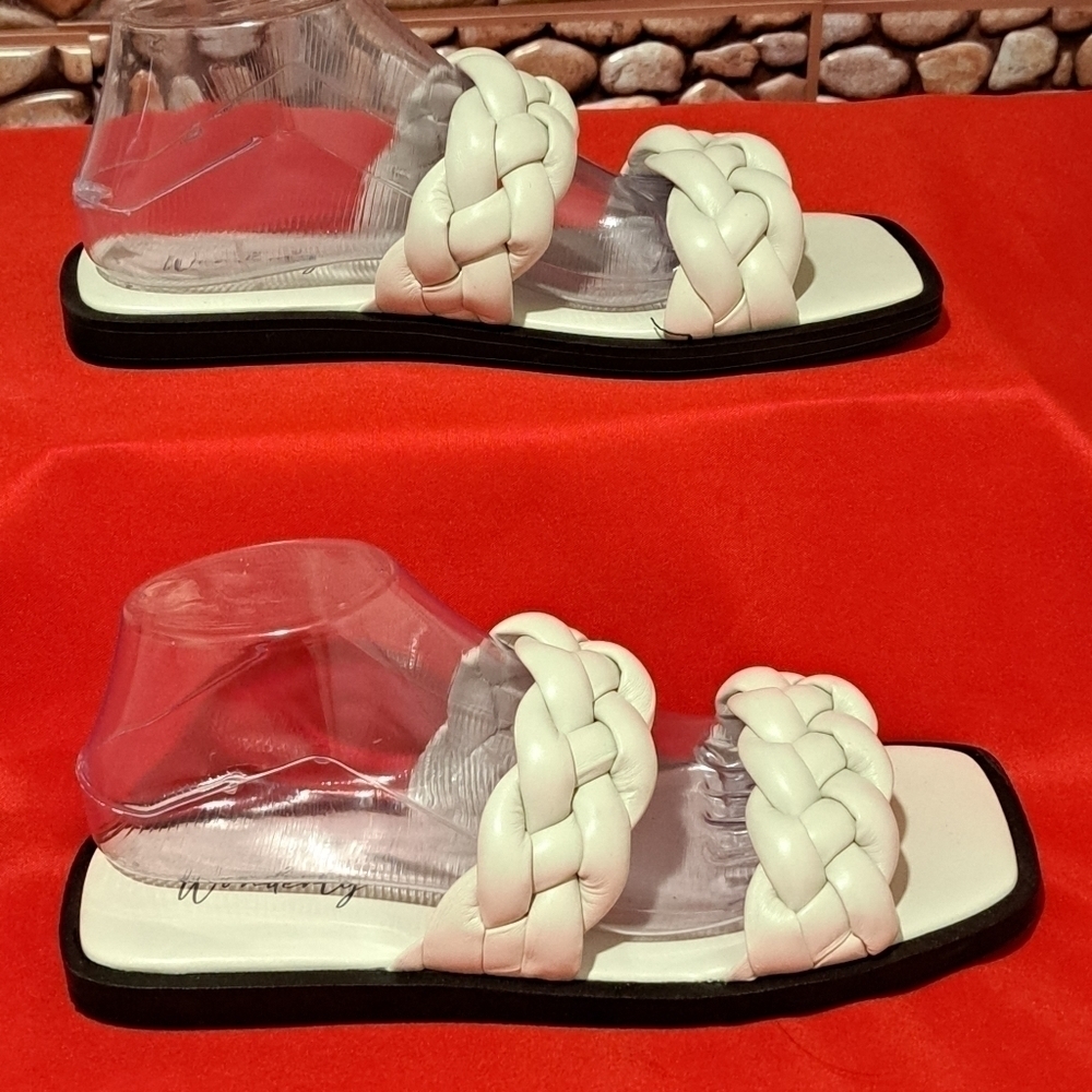 Wonderly White Braided Flat Slide Sandals Women's Size 9M - Picture 3 of 5